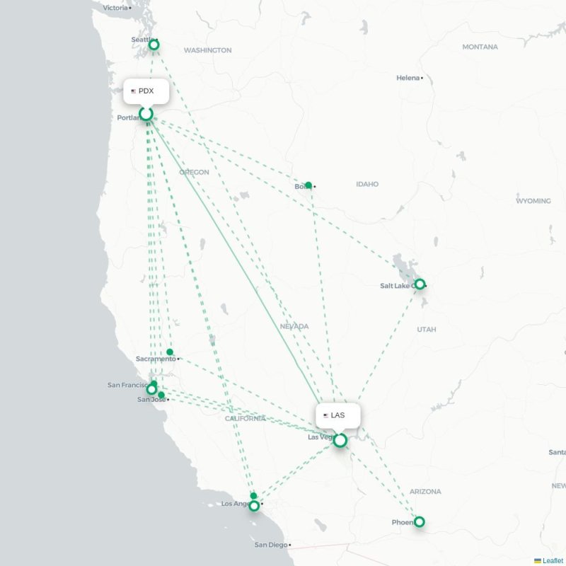 PDX - LAS route map