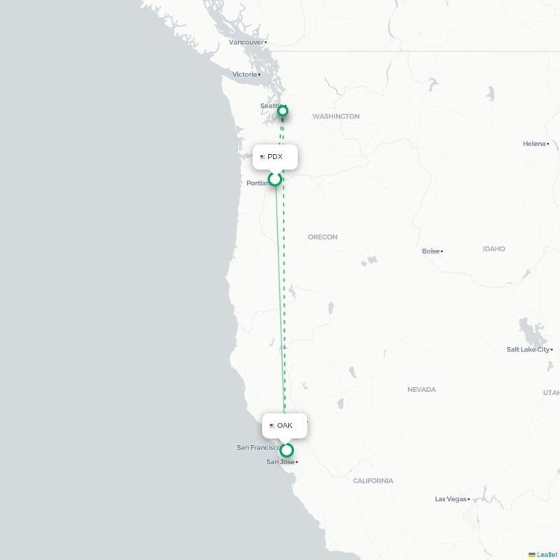 PDX - OAK route map