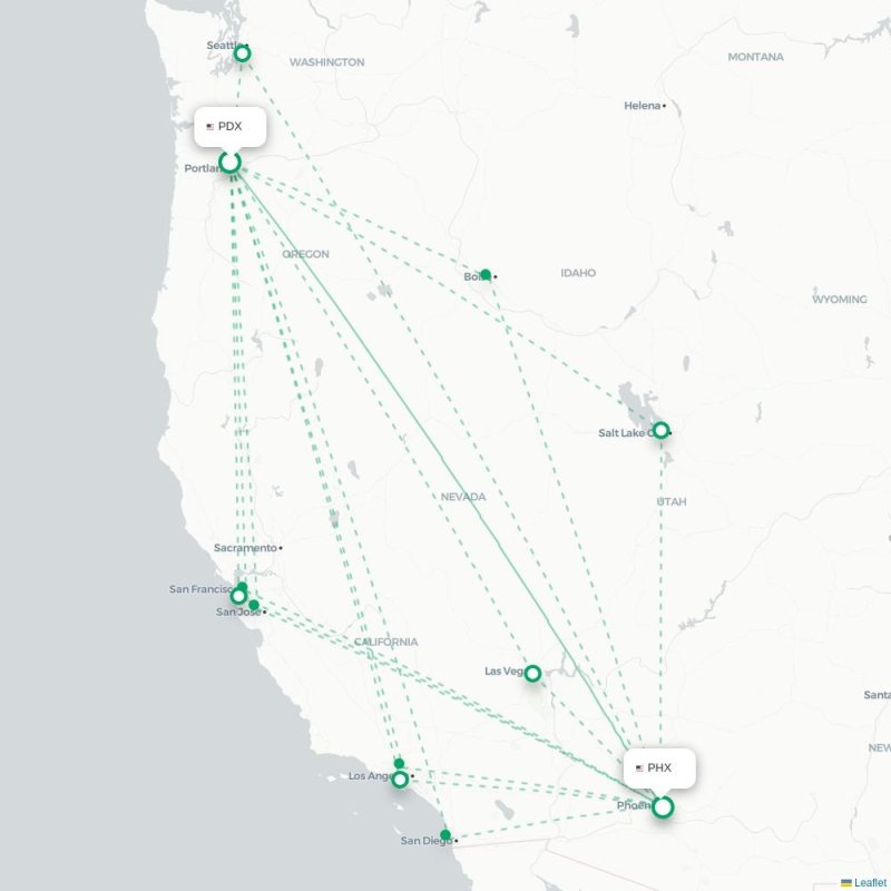 PDX - PHX route map