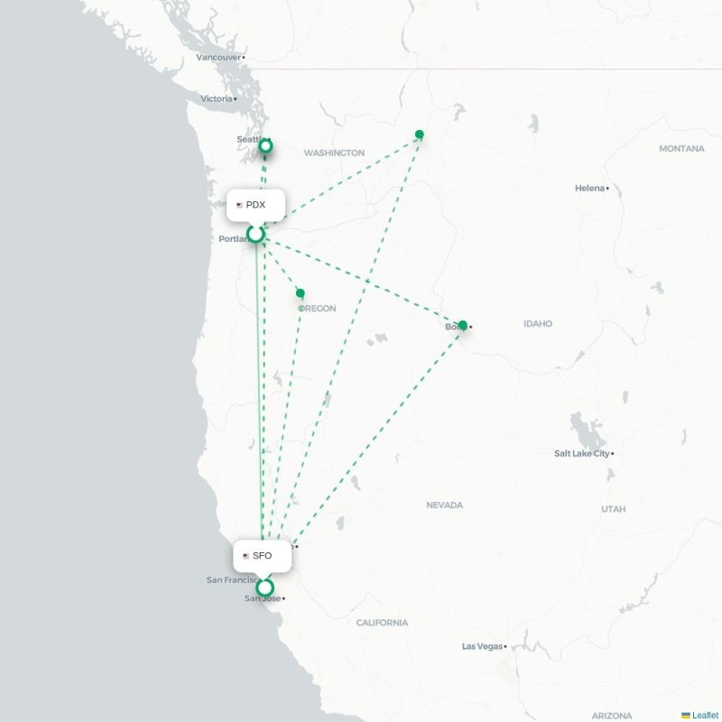 PDX - SFO route map