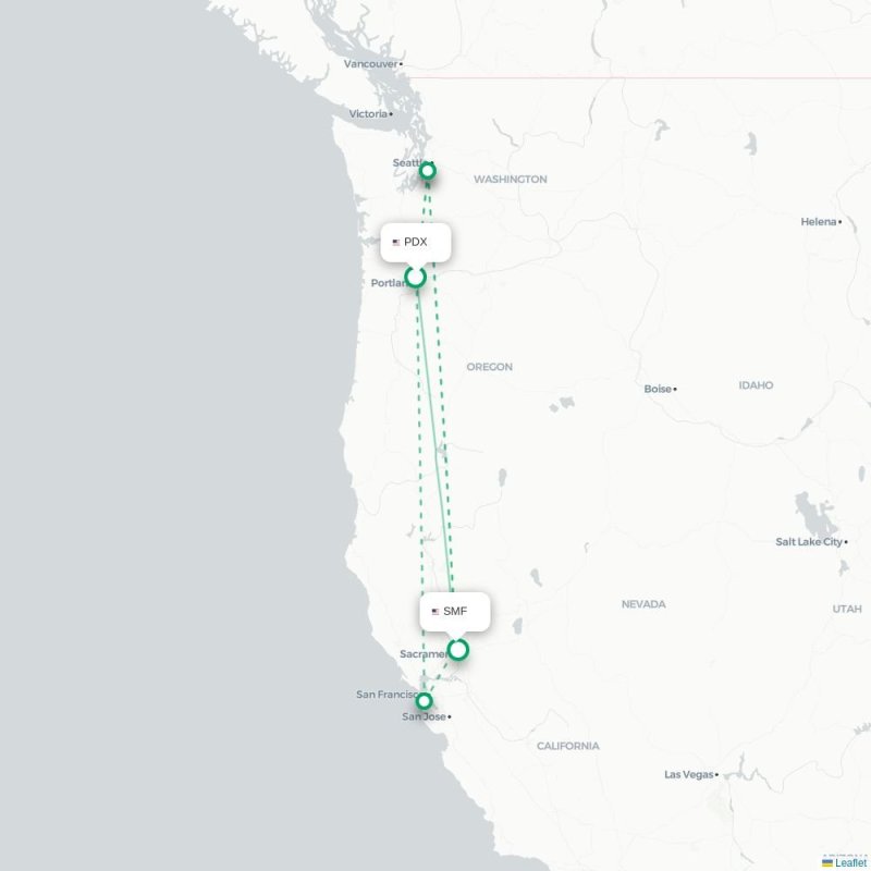 PDX - SMF route map
