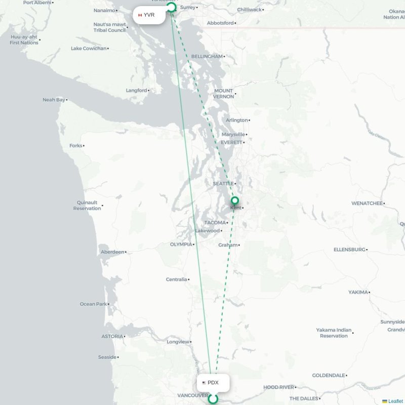PDX - YVR route map