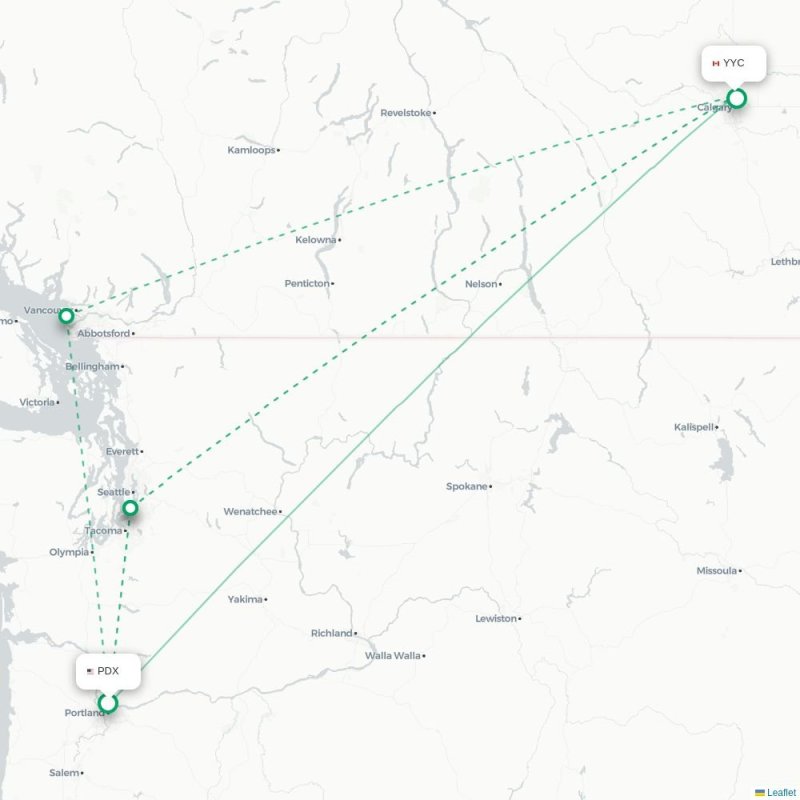 PDX - YYC route map
