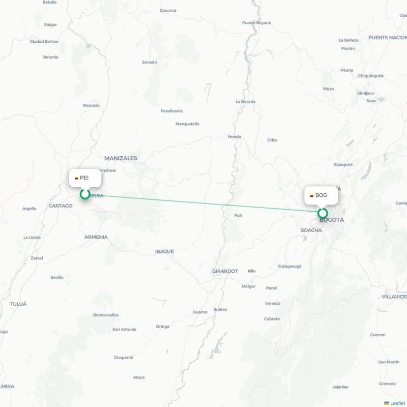PEI - BOG route map