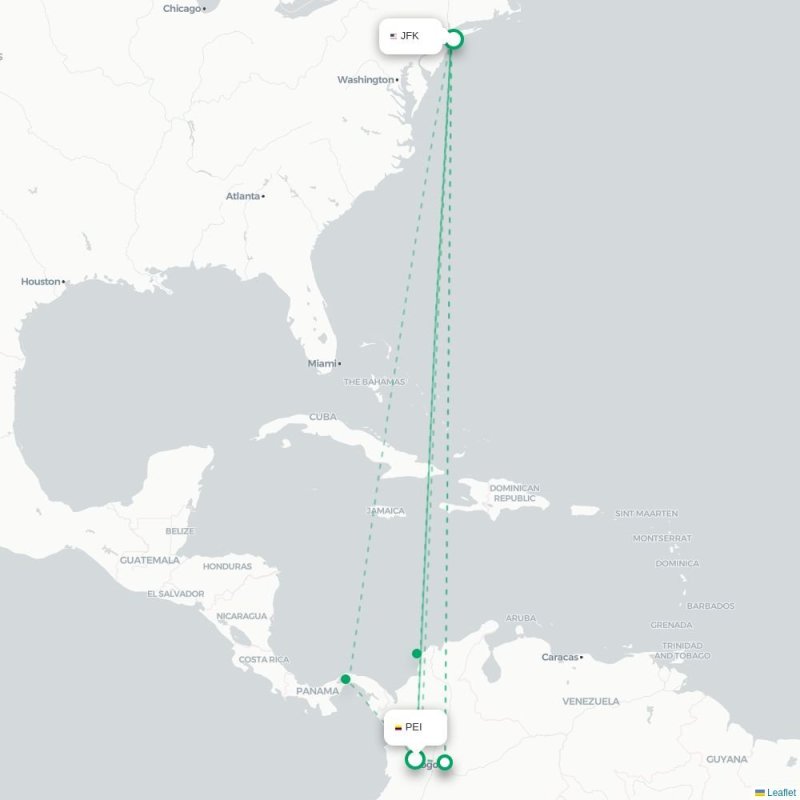 PEI - JFK route map