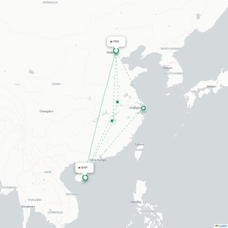 PEK - BAR route map