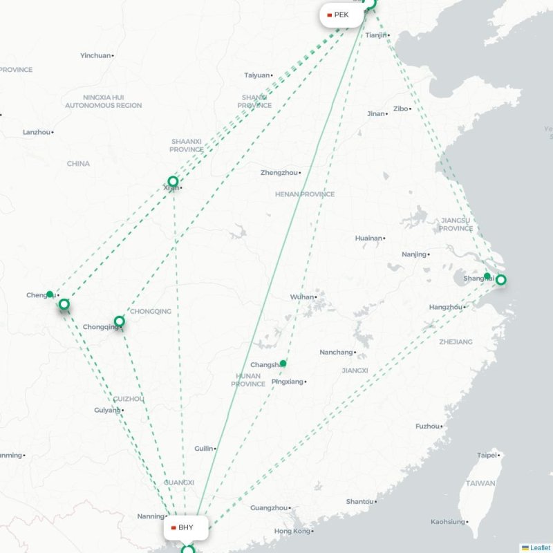 PEK - BHY route map