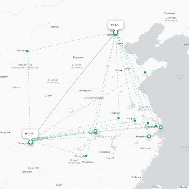 PEK - CKG route map
