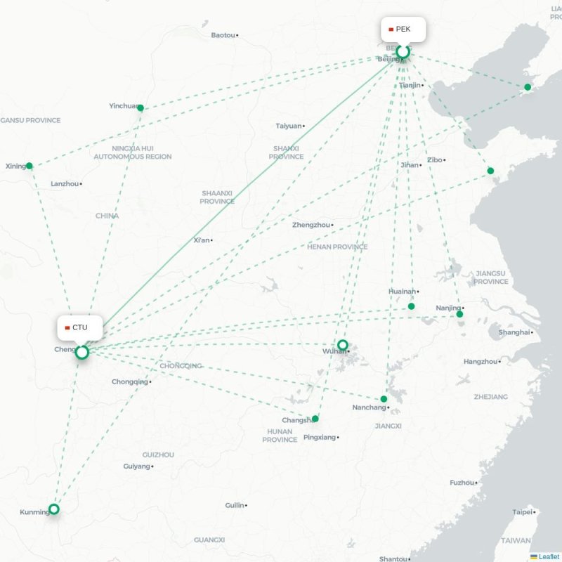 PEK - CTU route map