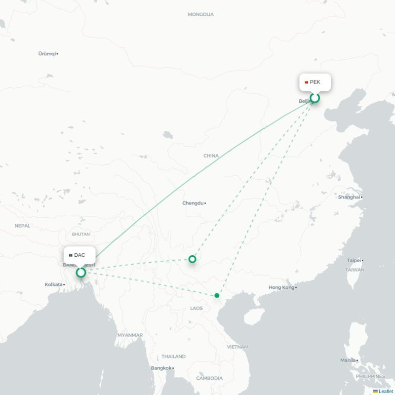 PEK - DAC route map