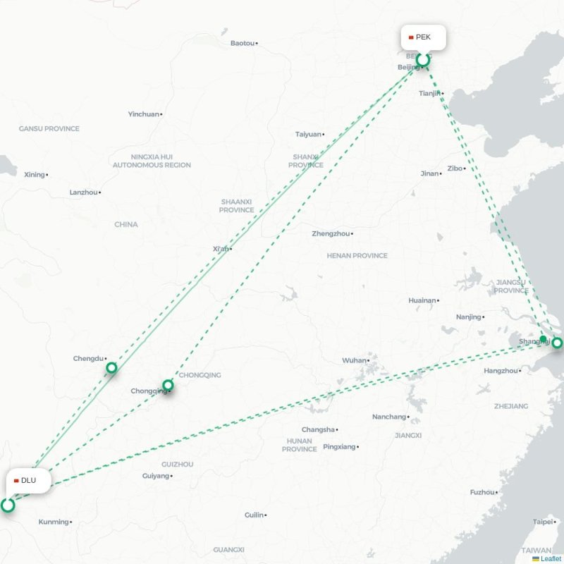 PEK - DLU route map