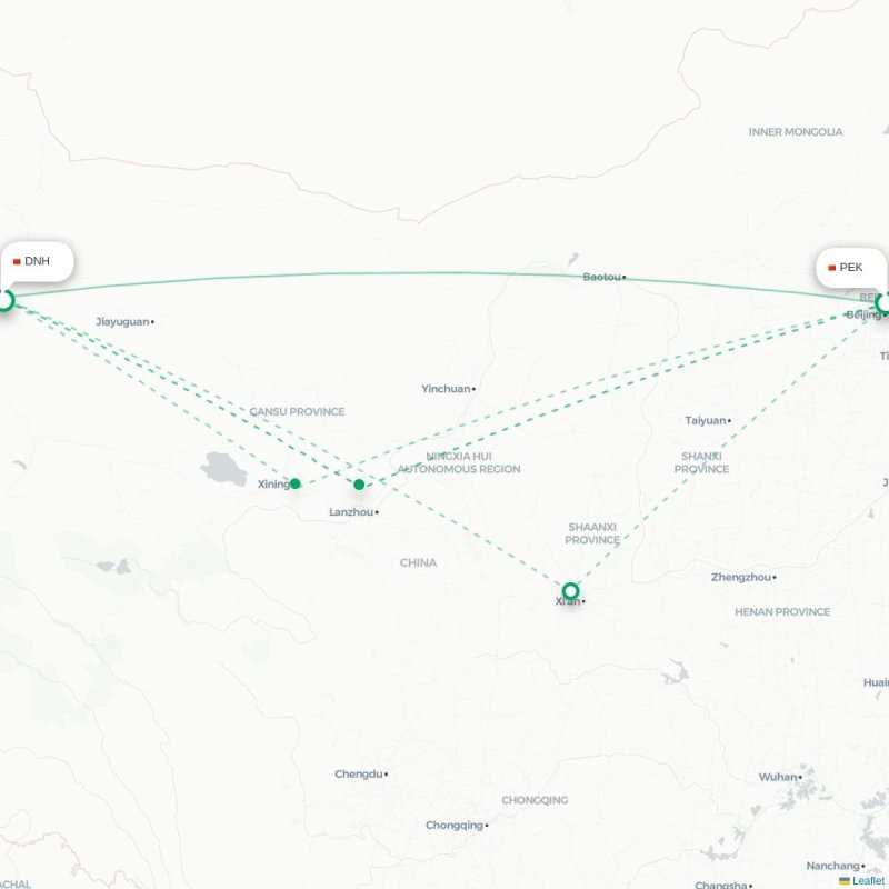 PEK - DNH route map
