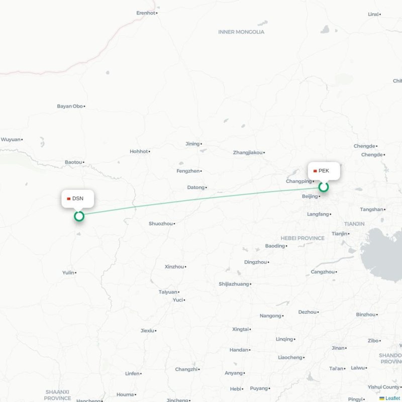PEK - DSN route map