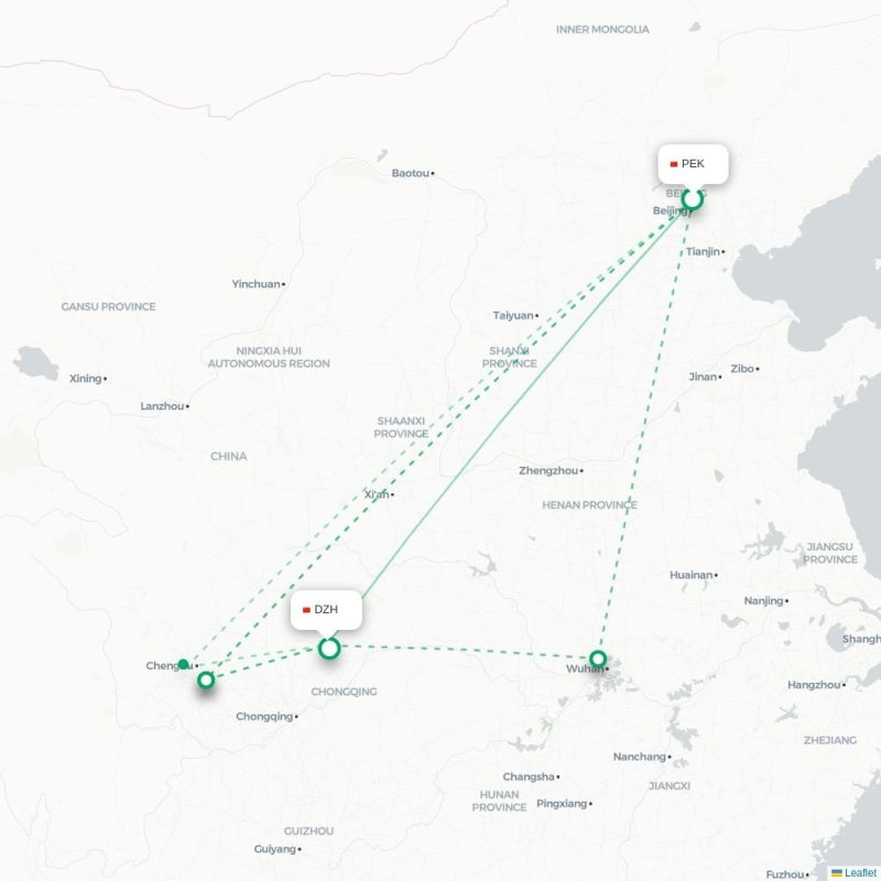 PEK - DZH route map