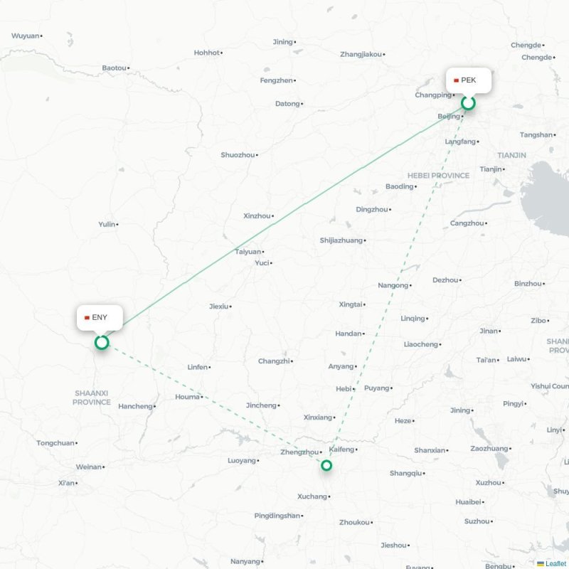 PEK - ENY route map