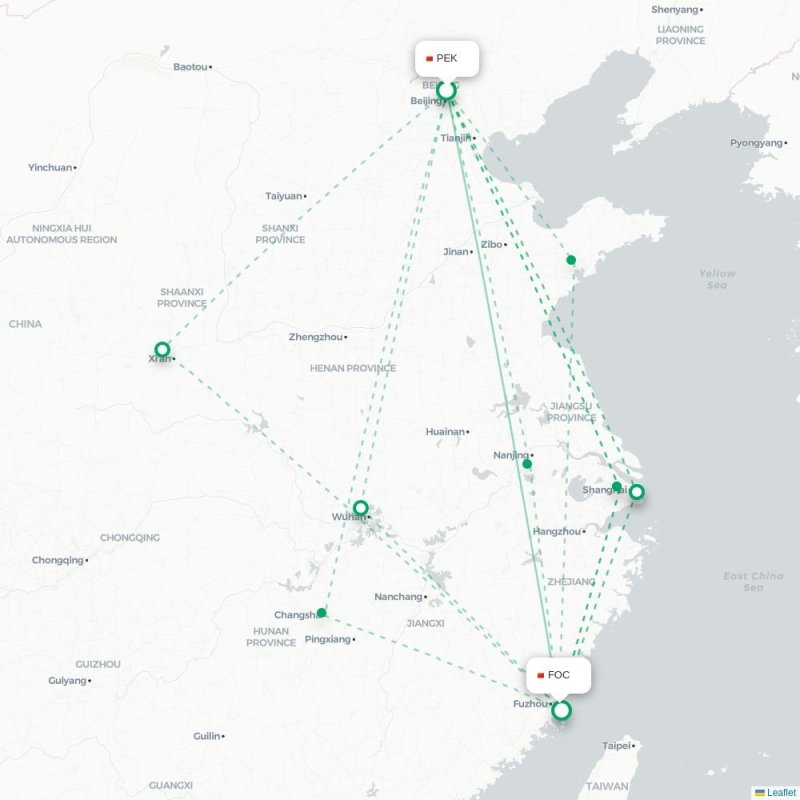 PEK - FOC route map