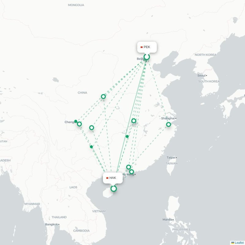 PEK - HAK route map