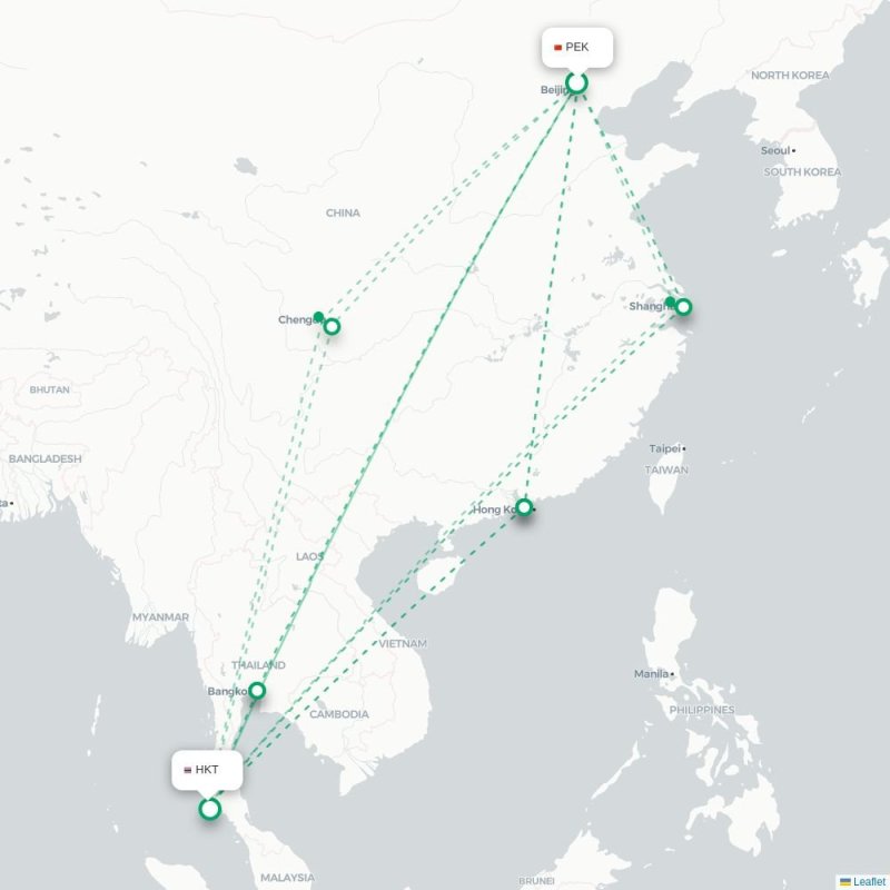 PEK - HKT route map