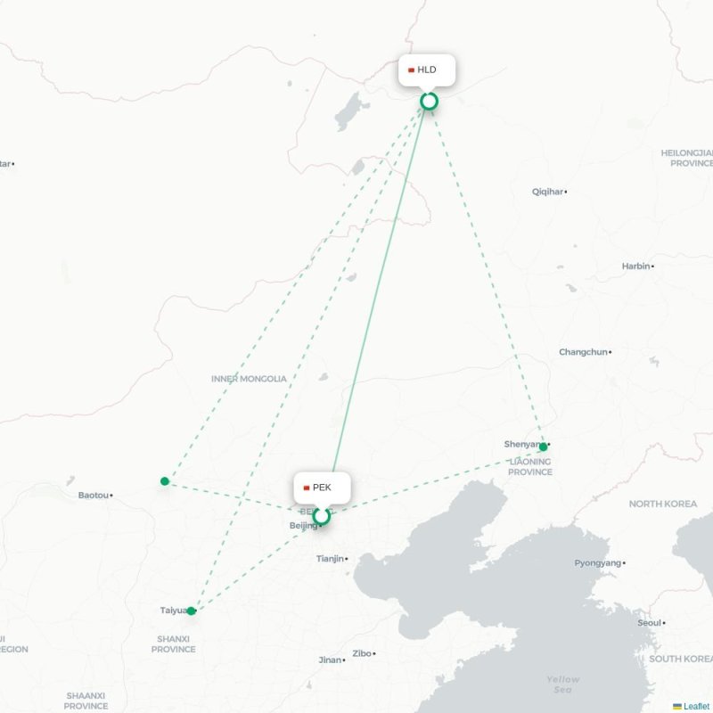 PEK - HLD route map