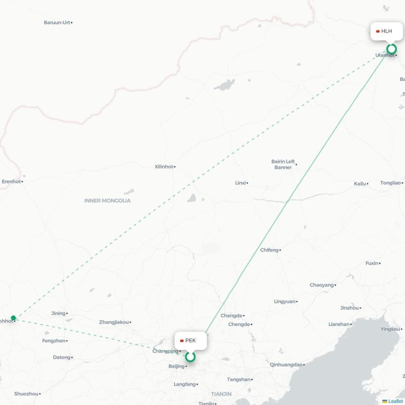 PEK - HLH route map