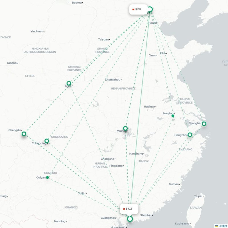 PEK - HUZ route map