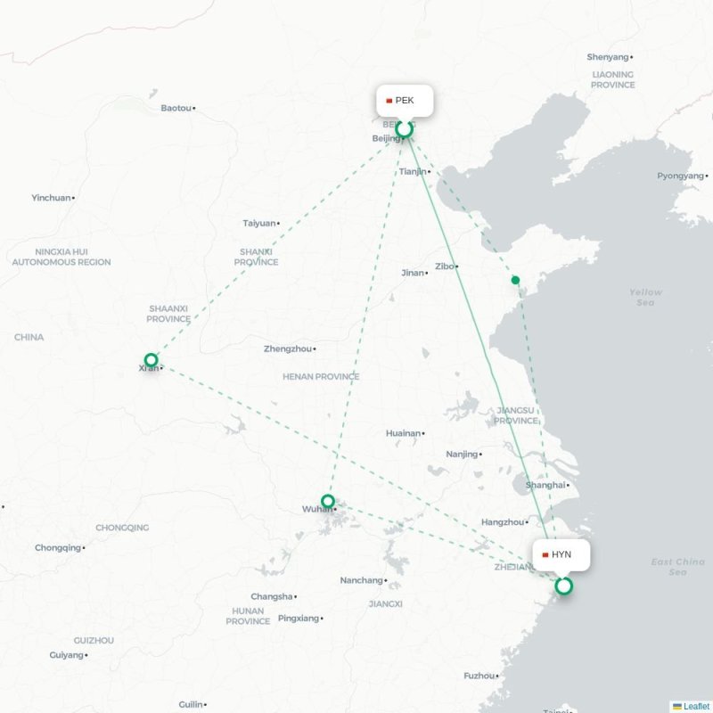 PEK - HYN route map