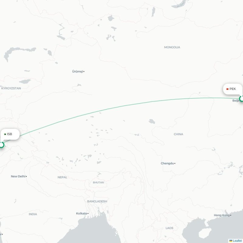 PEK - ISB route map