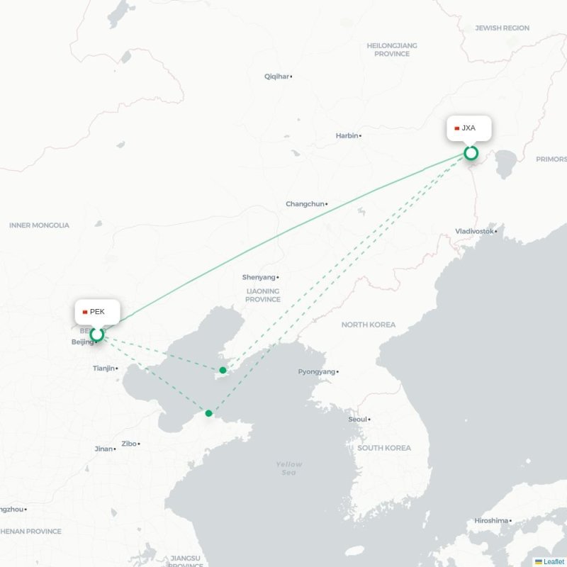 PEK - JXA route map