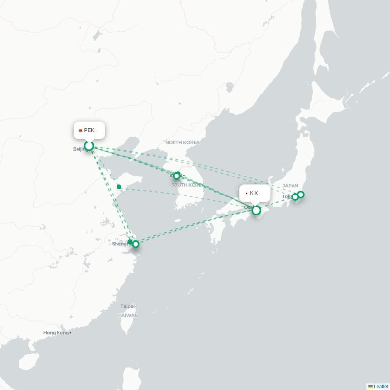 PEK - KIX route map