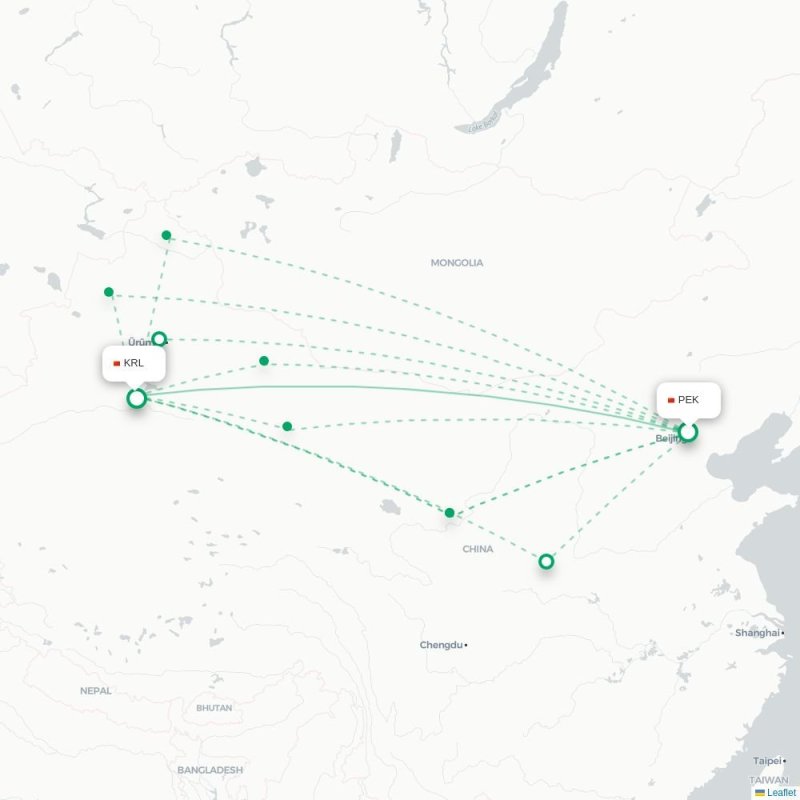 PEK - KRL route map
