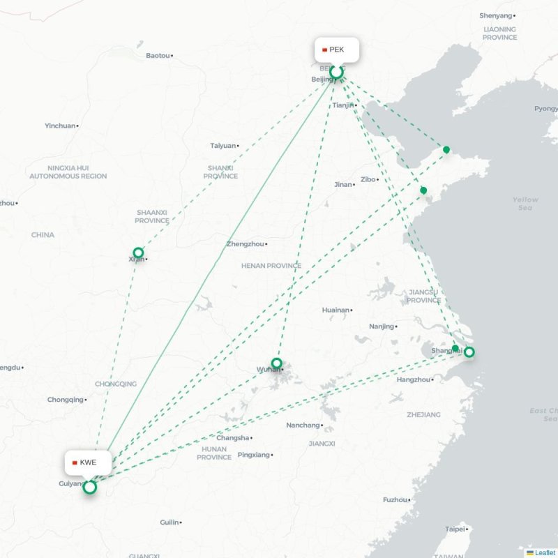 PEK - KWE route map