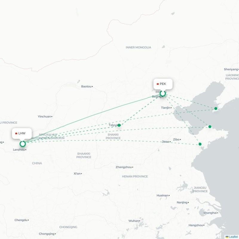 PEK - LHW route map