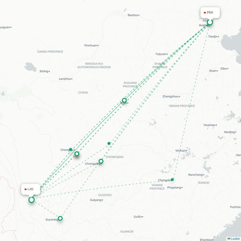 PEK - LJG route map