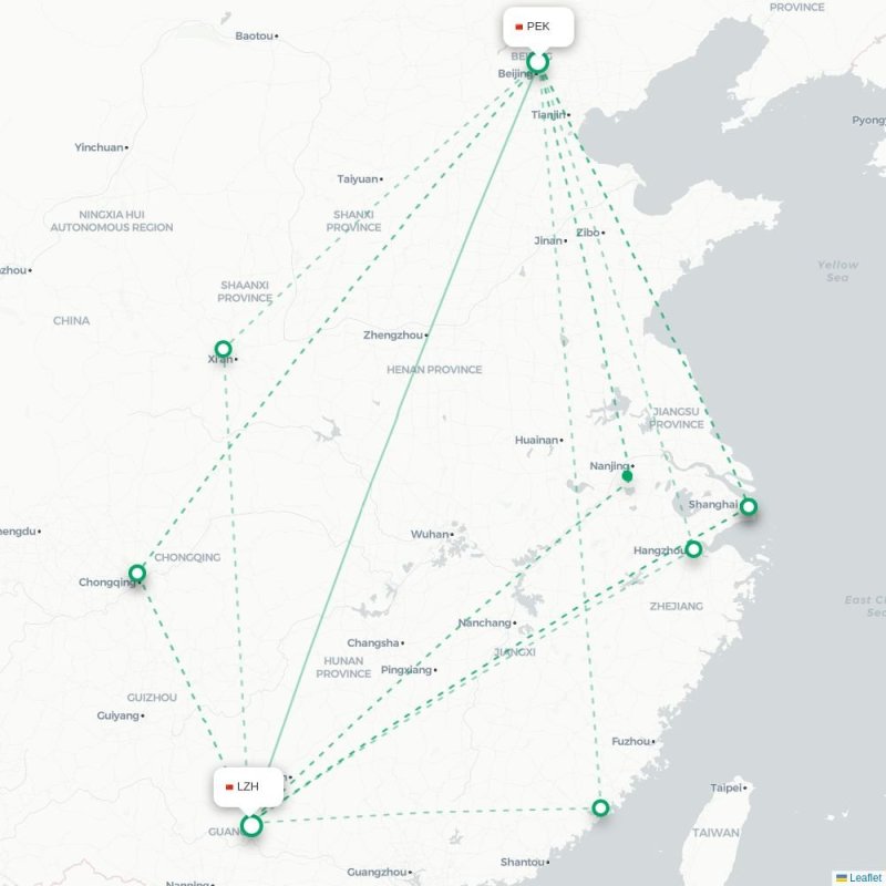 PEK - LZH route map