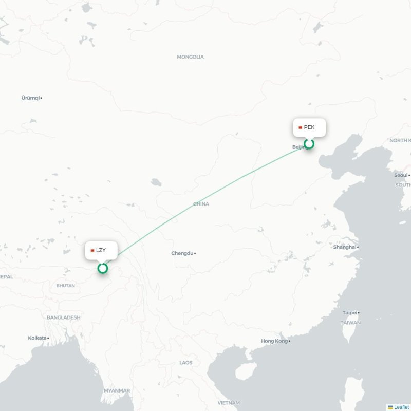 PEK - LZY route map