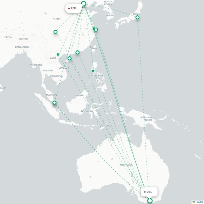 PEK - MEL route map