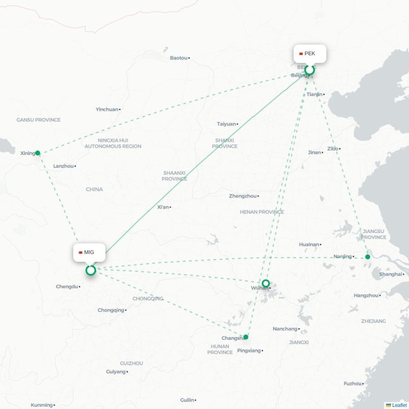 PEK - MIG route map