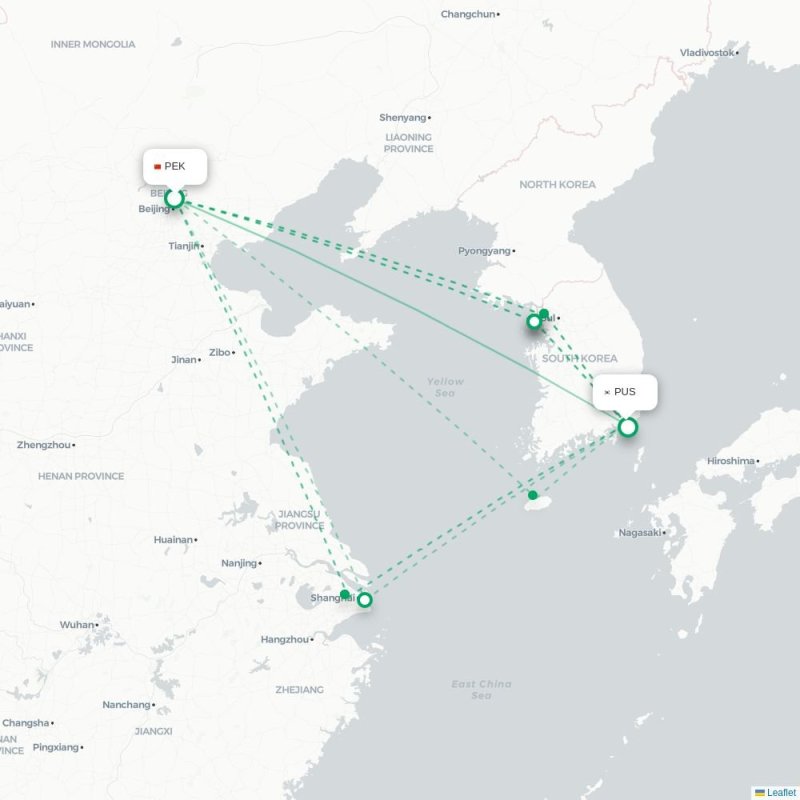 PEK - PUS route map
