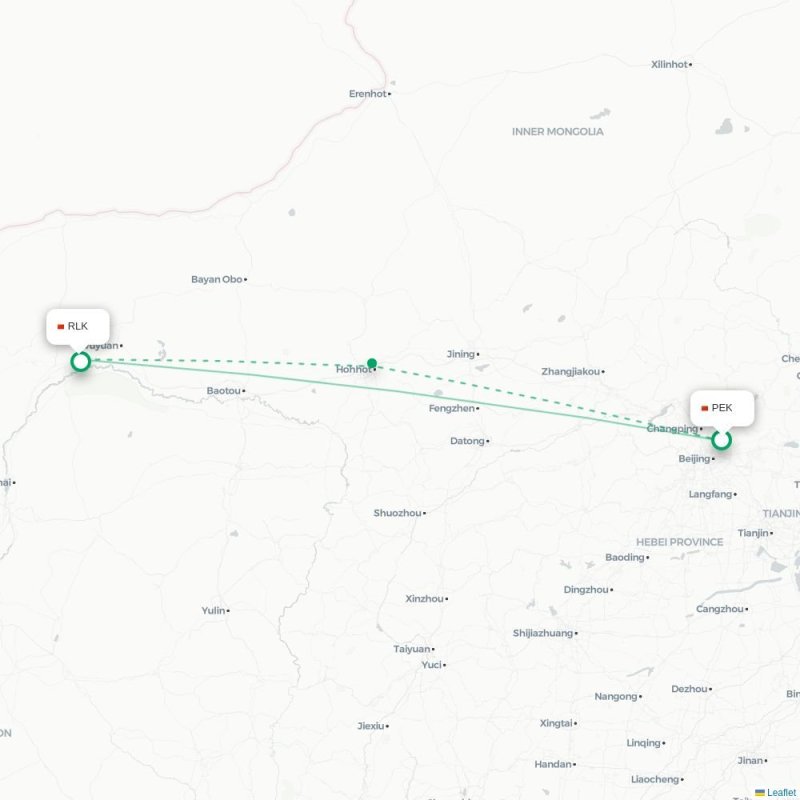 PEK - RLK route map