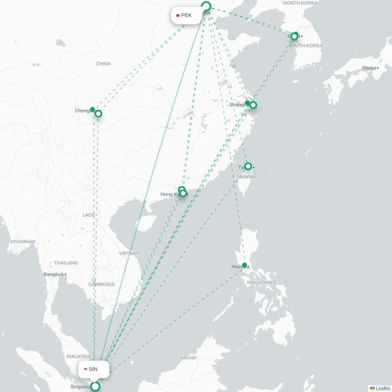 PEK - SIN route map