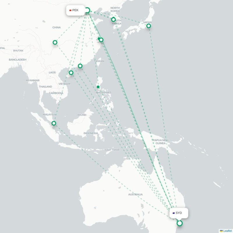 PEK - SYD route map