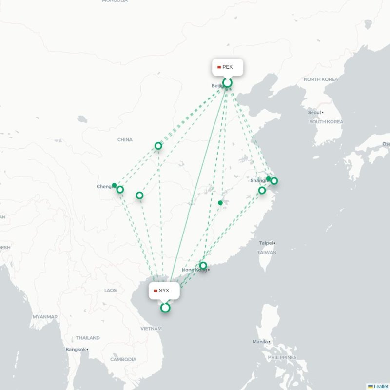 PEK - SYX route map