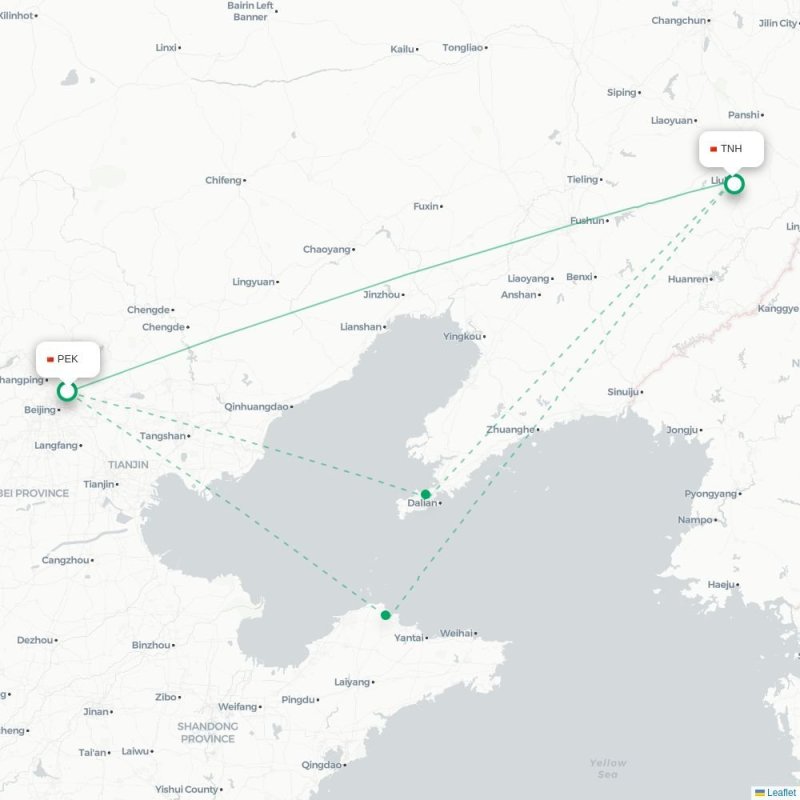 PEK - TNH route map