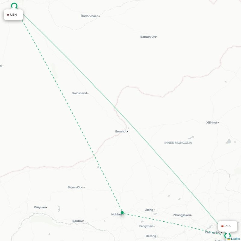 PEK - UBN route map