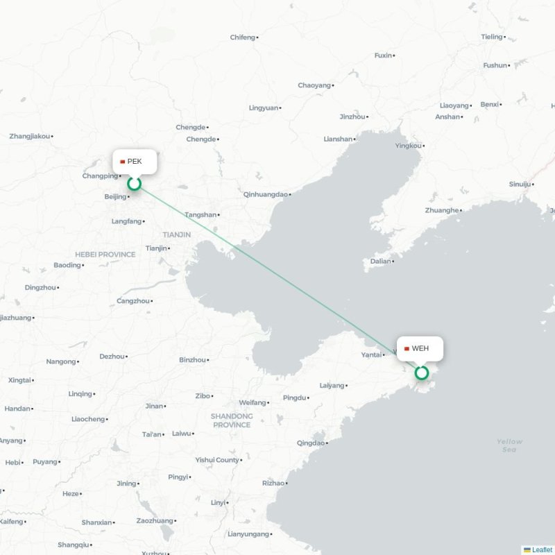 PEK - WEH route map