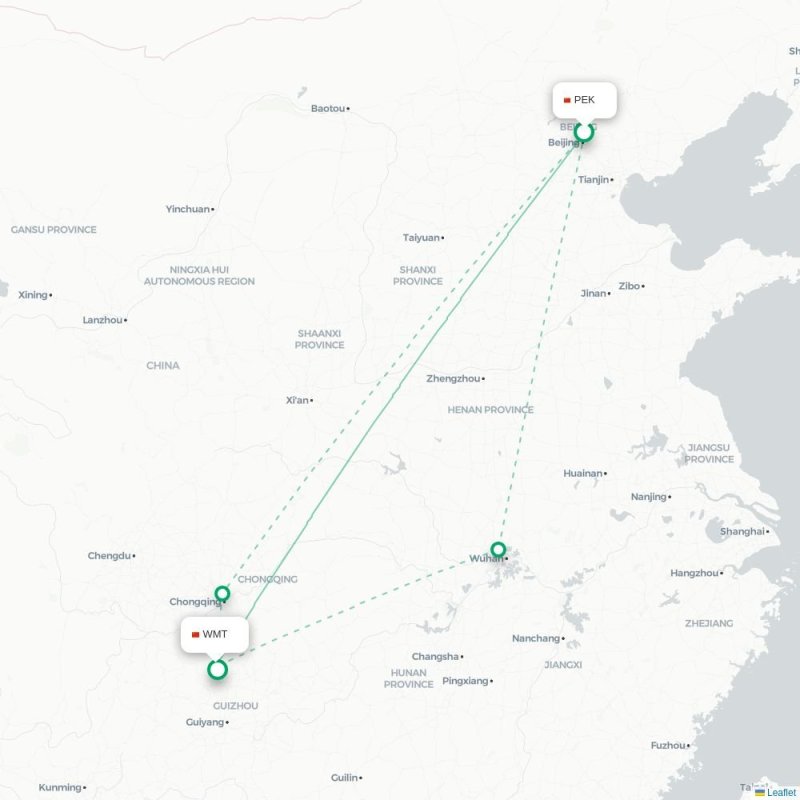 PEK - WMT route map