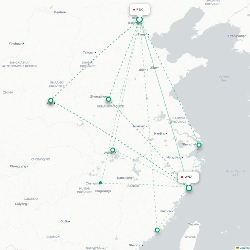 PEK - WNZ route map