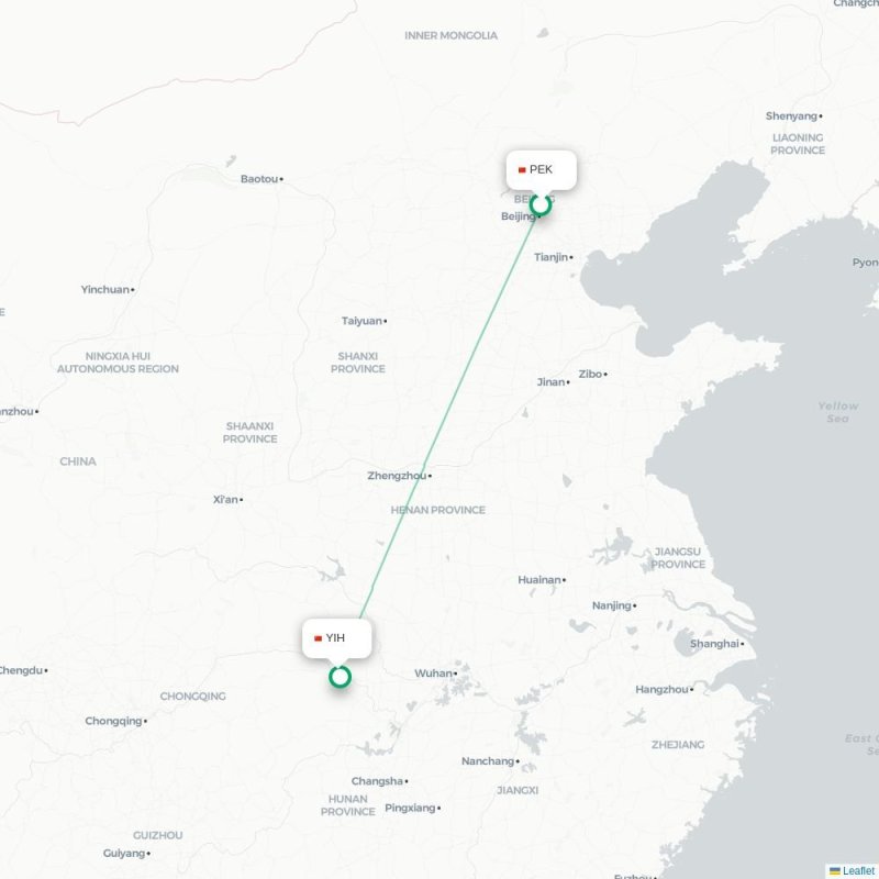 PEK - YIH route map