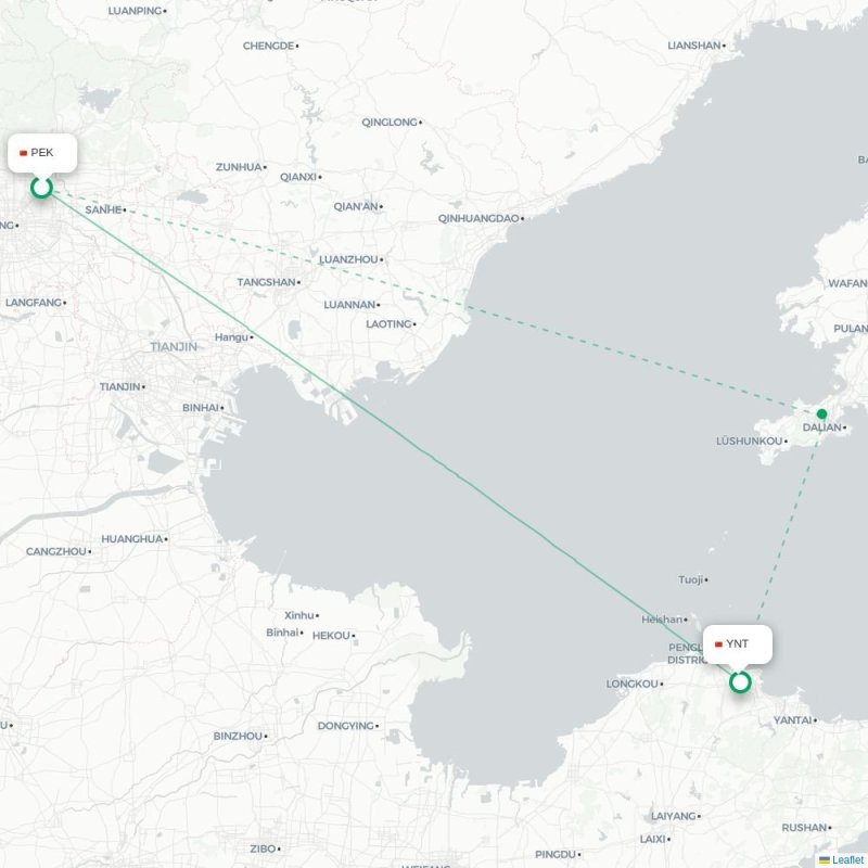 PEK - YNT route map