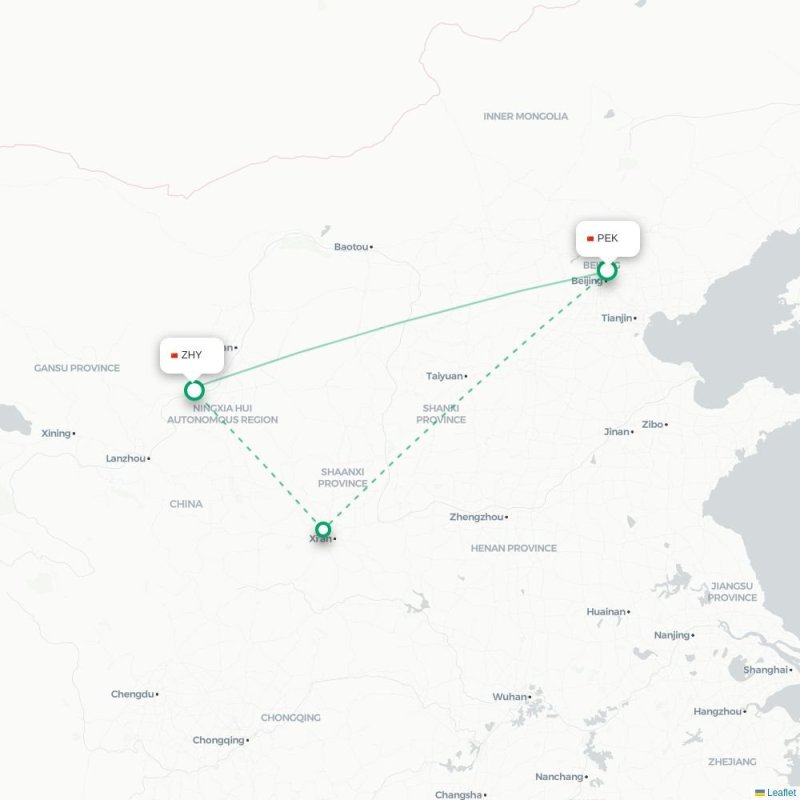 PEK - ZHY route map